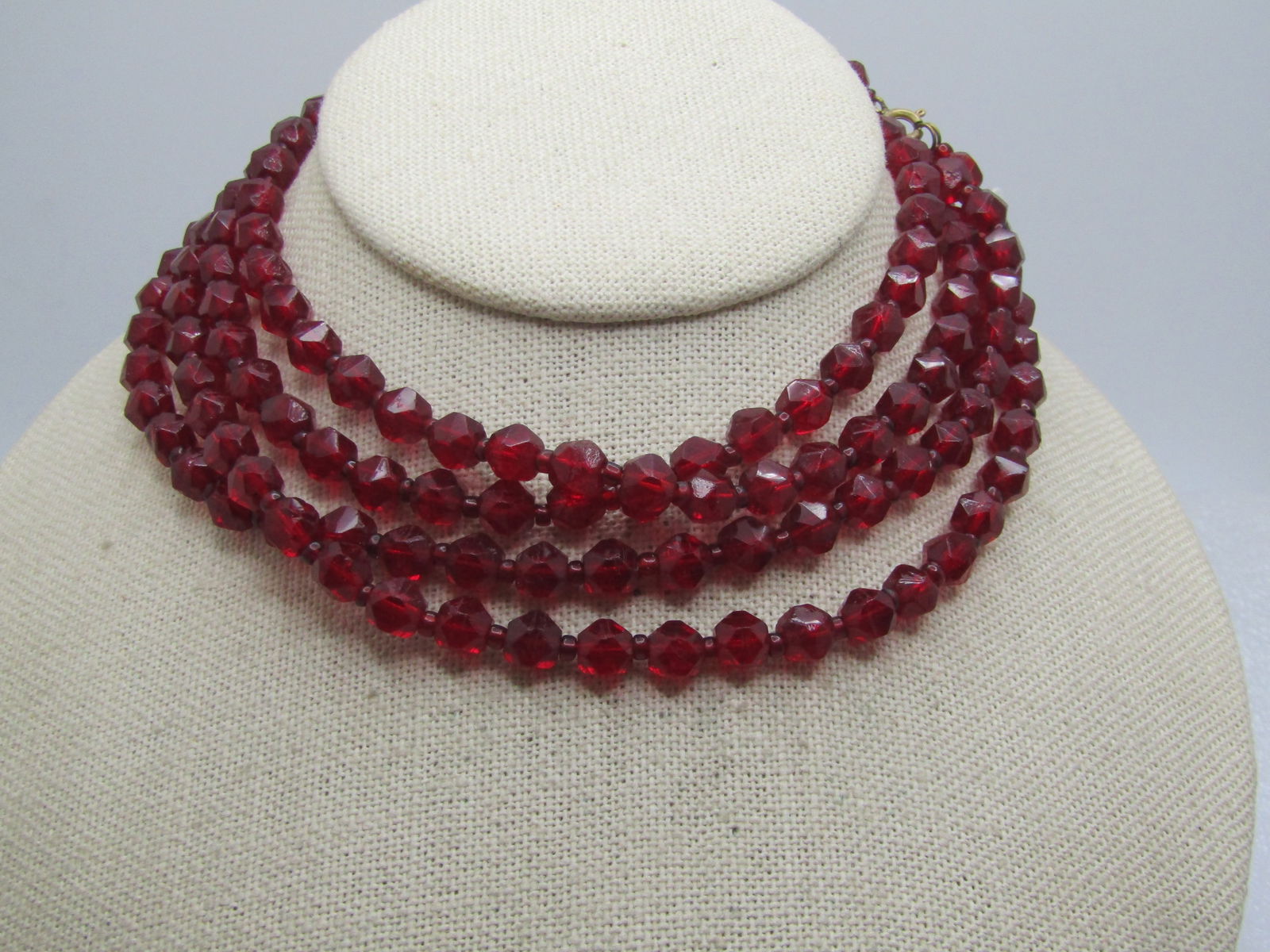 Vintage Red Glass Necklace, 1940's-1950's, 54" (1 of 7)