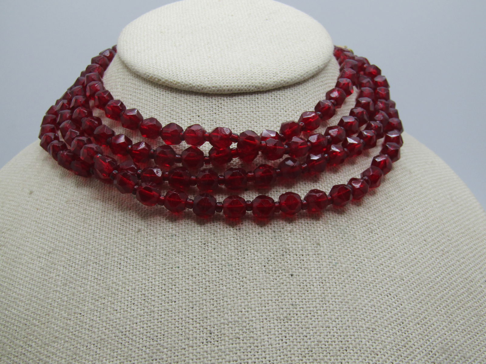 Vintage Red Glass Necklace, 1940's-1950's, 54" - 2