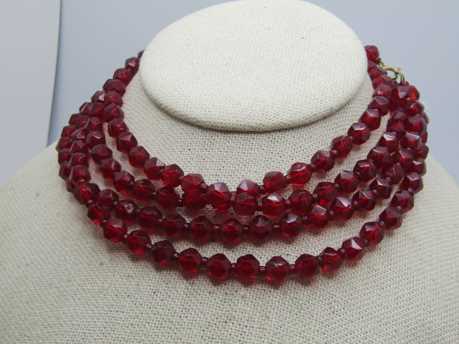 Vintage Red Glass Necklace, 1940's-1950's, 54" - 3