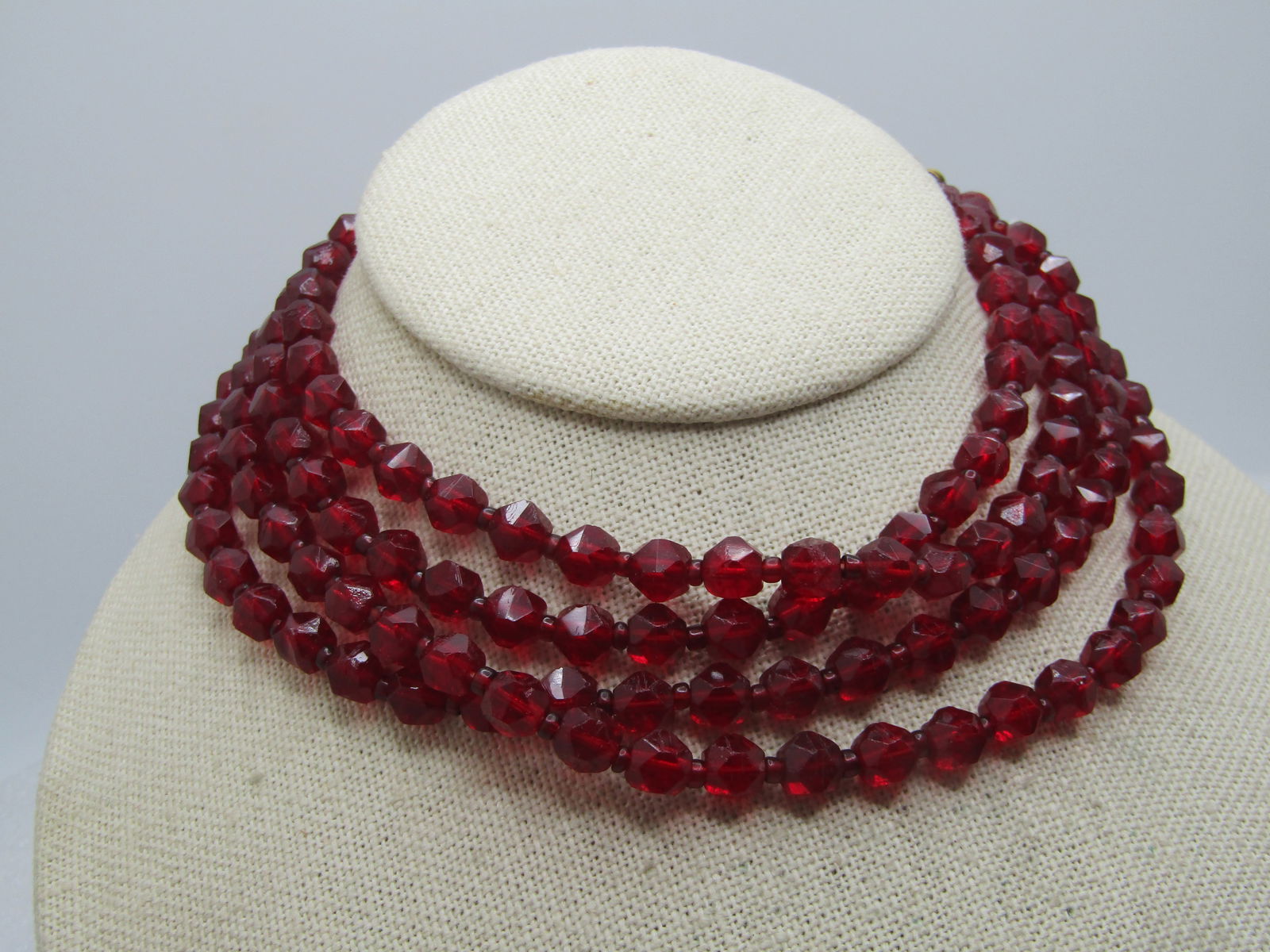 Vintage Red Glass Necklace, 1940's-1950's, 54" - 4