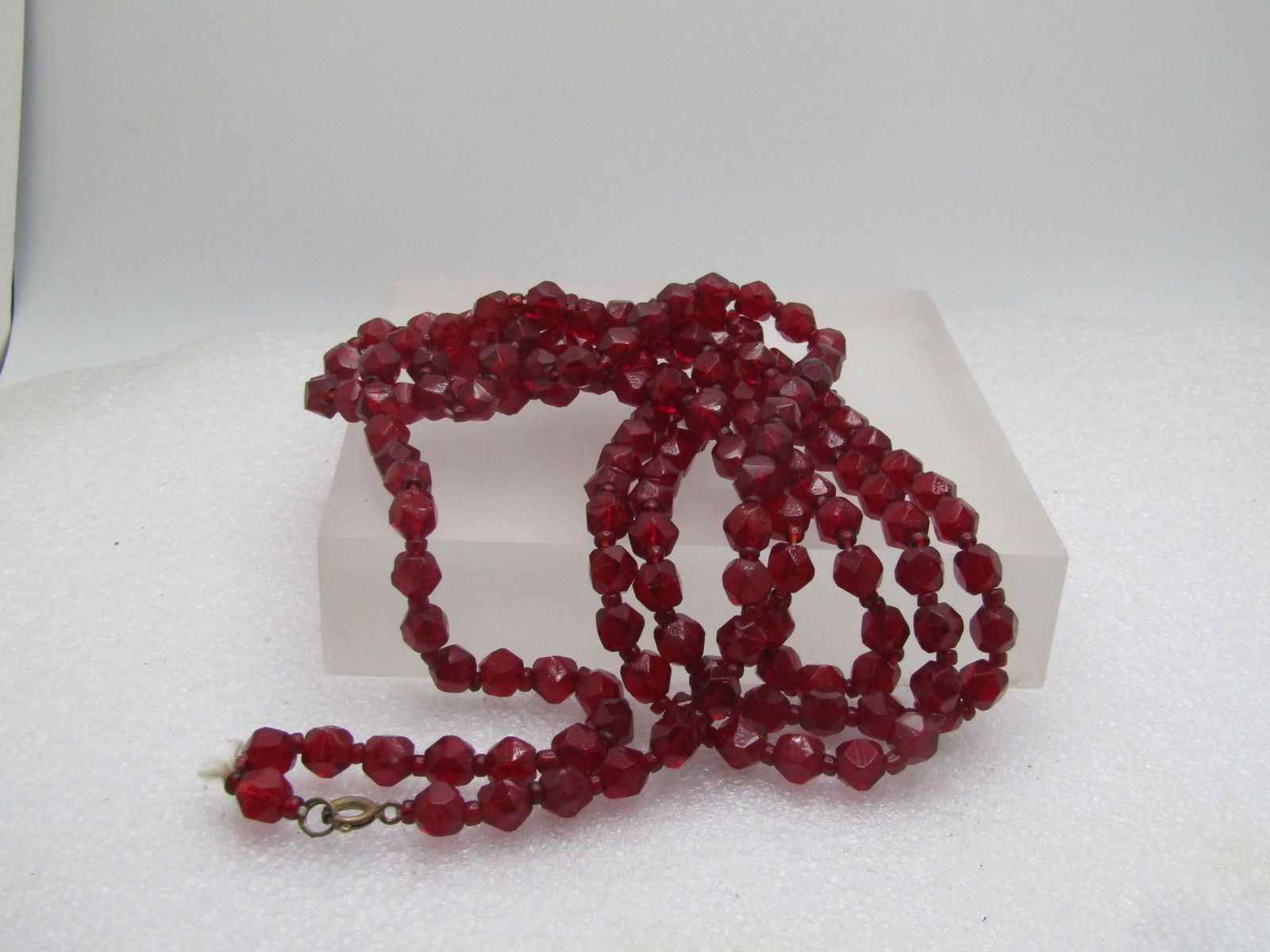 Vintage Red Glass Necklace, 1940's-1950's, 54" - 5