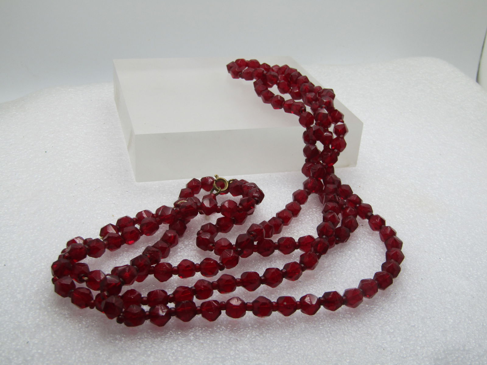 Vintage Red Glass Necklace, 1940's-1950's, 54" - 7