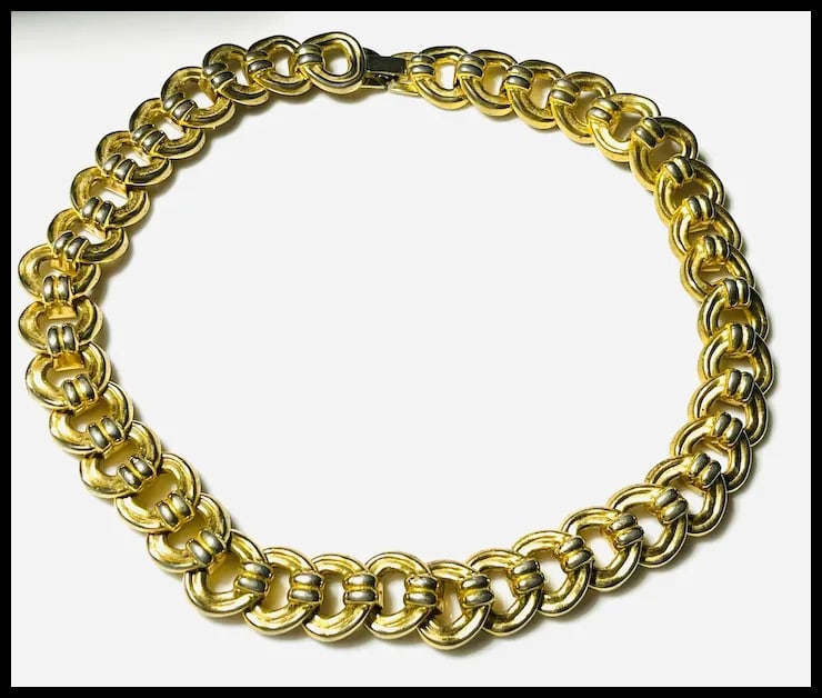 Vintage Heavy/ Oversized Gold Plated Statement Necklace - 2