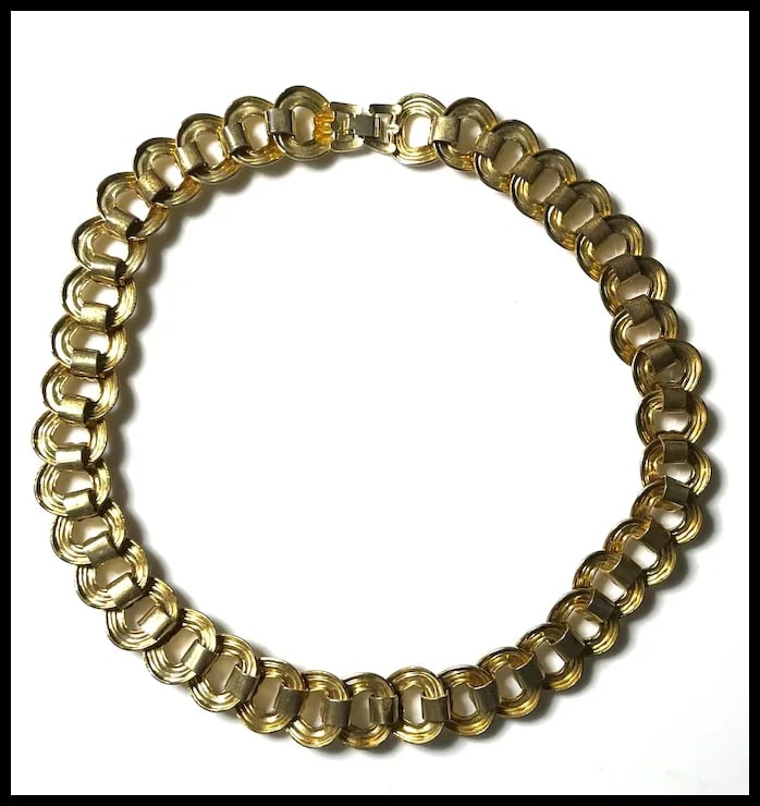 Vintage Heavy/ Oversized Gold Plated Statement Necklace - 4