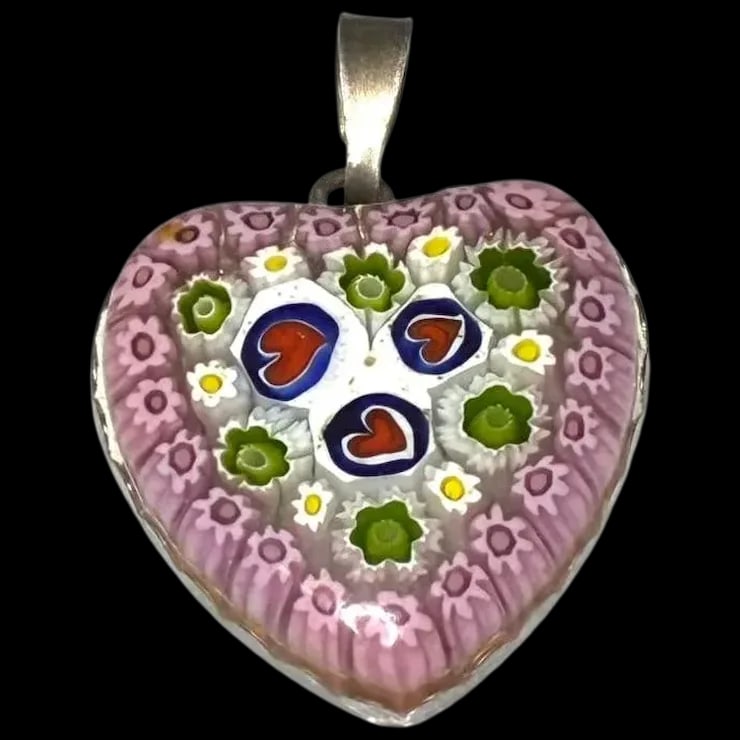 Milliefiori Italy Sterling Silver Heart Pendant: Title: Milliefiori Italy Sterling Silver Heart Pendant Description: Milliefiori Italy Sterling Silver Heart PendantHallmarked: Italy 925Weighs: 5.9 gramsMeasures: 1 x 1 inch Date/Period: Estate Materi