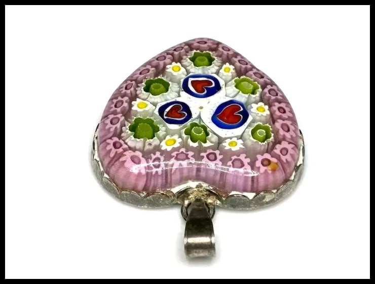 Milliefiori Italy Sterling Silver Heart Pendant - 4