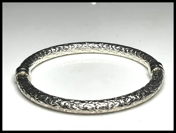 Estate Diamond Pattern Sterling Silver MILOR Italy Bangle Bracelet - 2