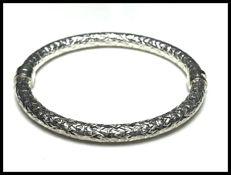 Estate Diamond Pattern Sterling Silver MILOR Italy Bangle Bracelet - 3