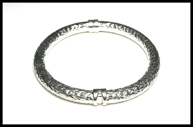 Estate Diamond Pattern Sterling Silver MILOR Italy Bangle Bracelet - 5