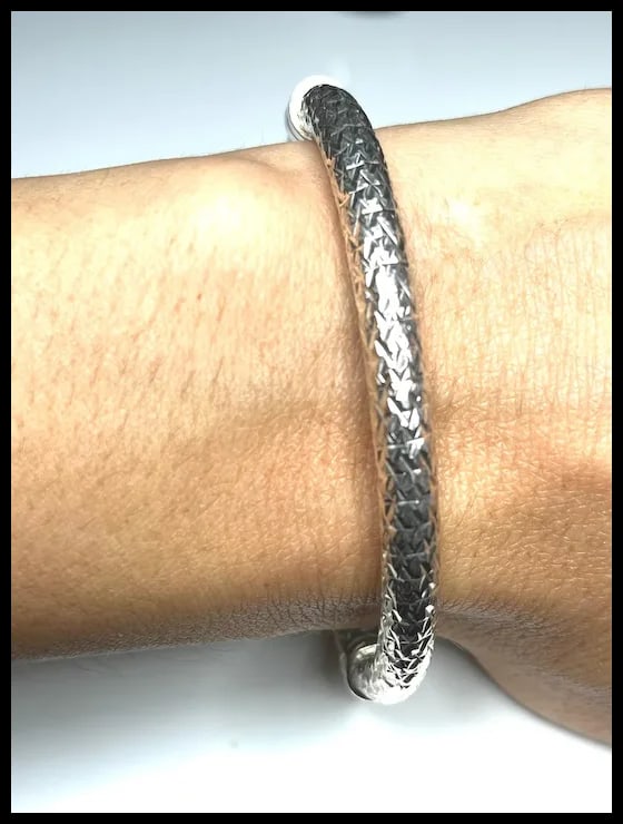 Estate Diamond Pattern Sterling Silver MILOR Italy Bangle Bracelet - 6