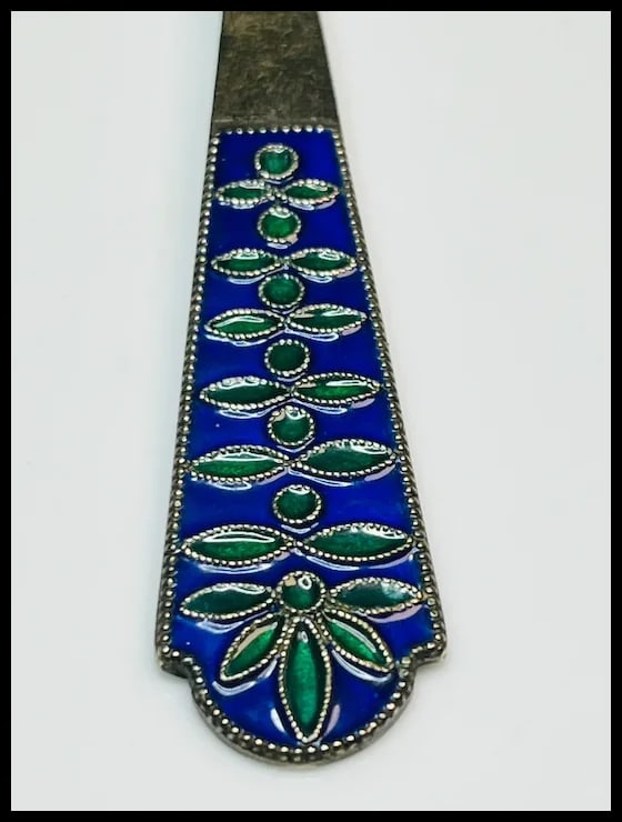 Two Vintage Soviet Russian 875 Silver and Enamel Detailed Teaspoons Gold Wash - 4