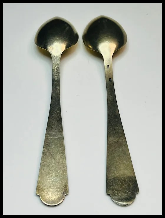 Two Vintage Soviet Russian 875 Silver and Enamel Detailed Teaspoons Gold Wash - 8
