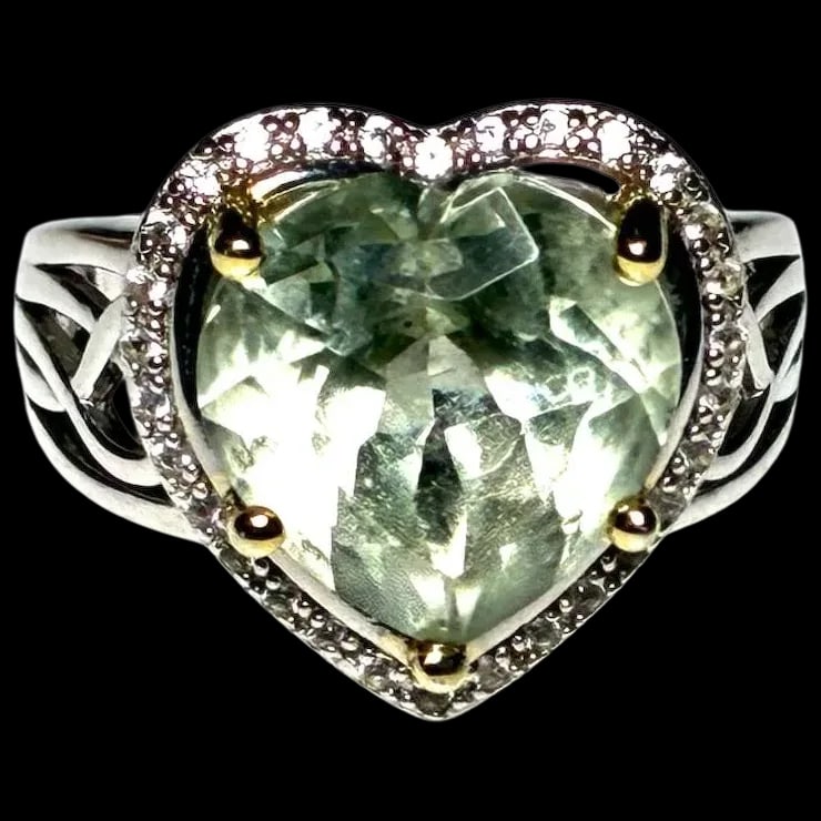 Estate Green Prasiolite Rhodium Sterling Silver Ring (1 of 5)
