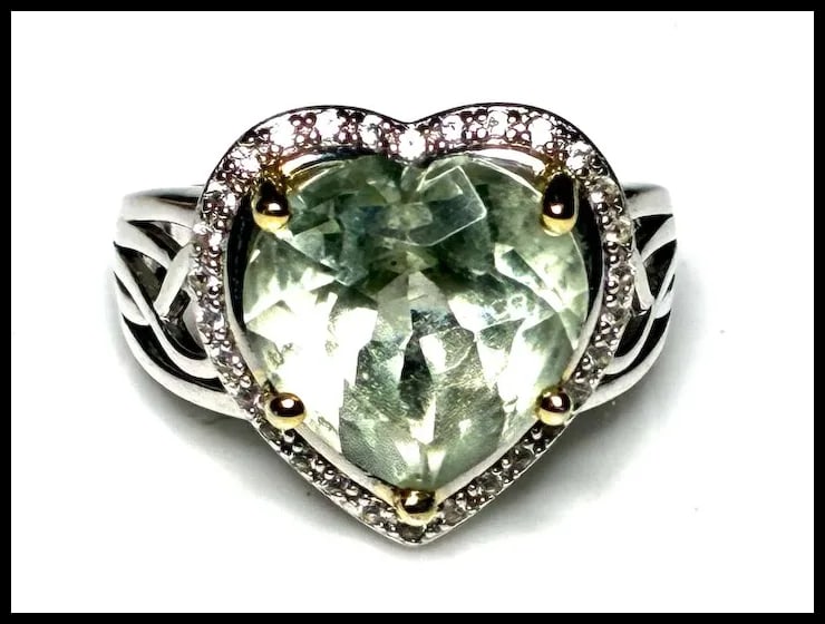 Estate Green Prasiolite Rhodium Sterling Silver Ring - 2