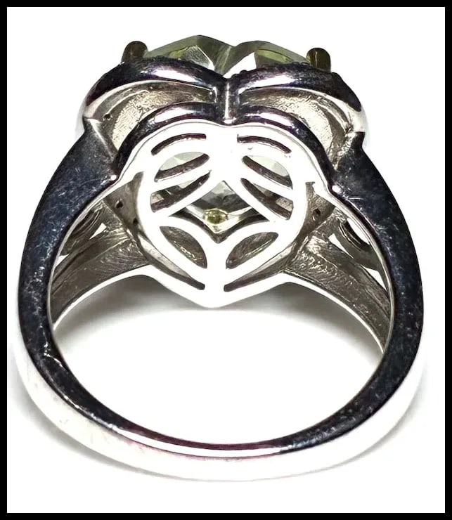 Estate Green Prasiolite Rhodium Sterling Silver Ring - 3