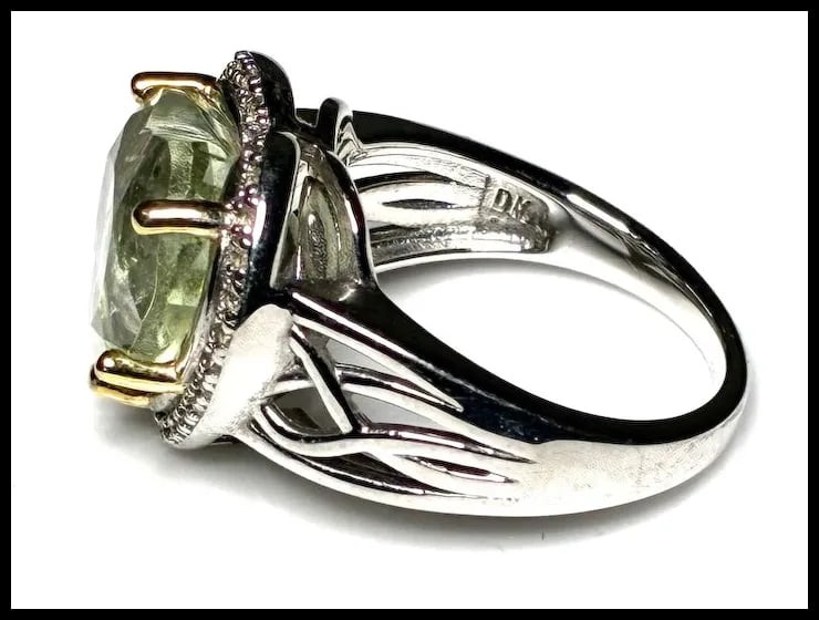 Estate Green Prasiolite Rhodium Sterling Silver Ring - 4