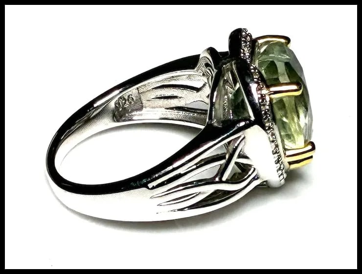 Estate Green Prasiolite Rhodium Sterling Silver Ring - 5