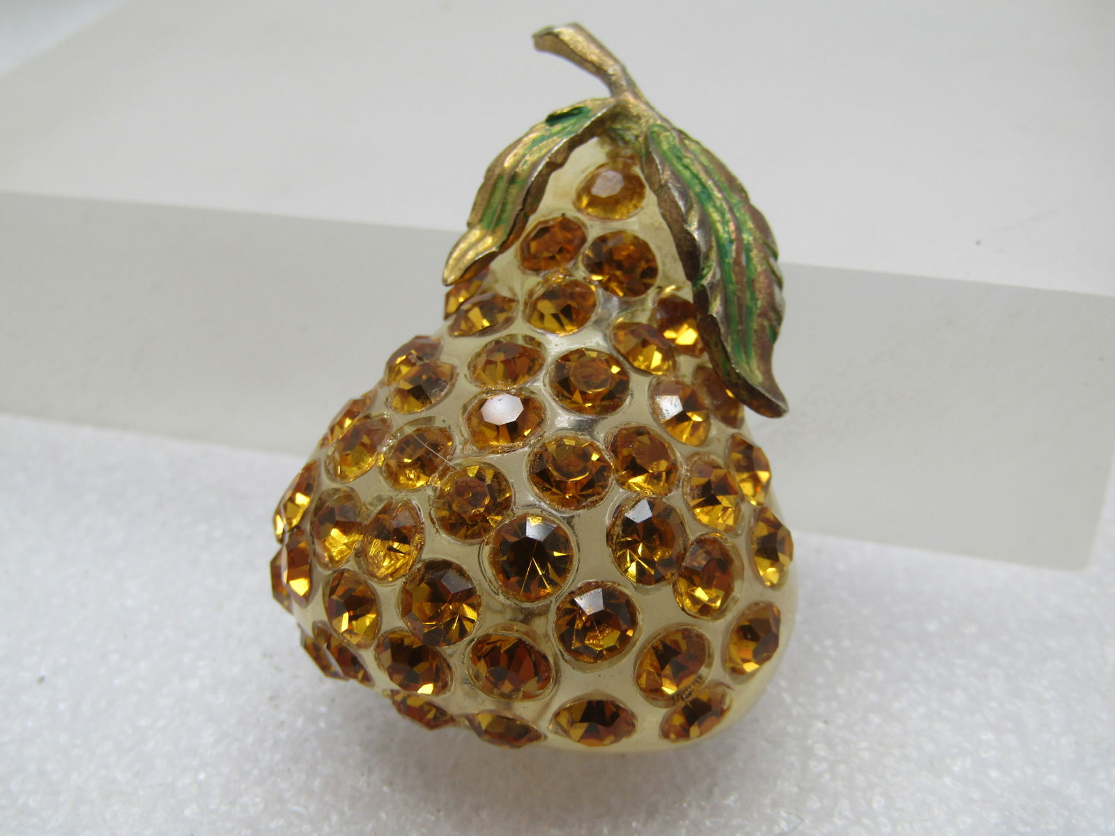 Vintage Clear Lucite Rhinestone Pear Brooch, 1960's , Forbidden Fruit. - 2