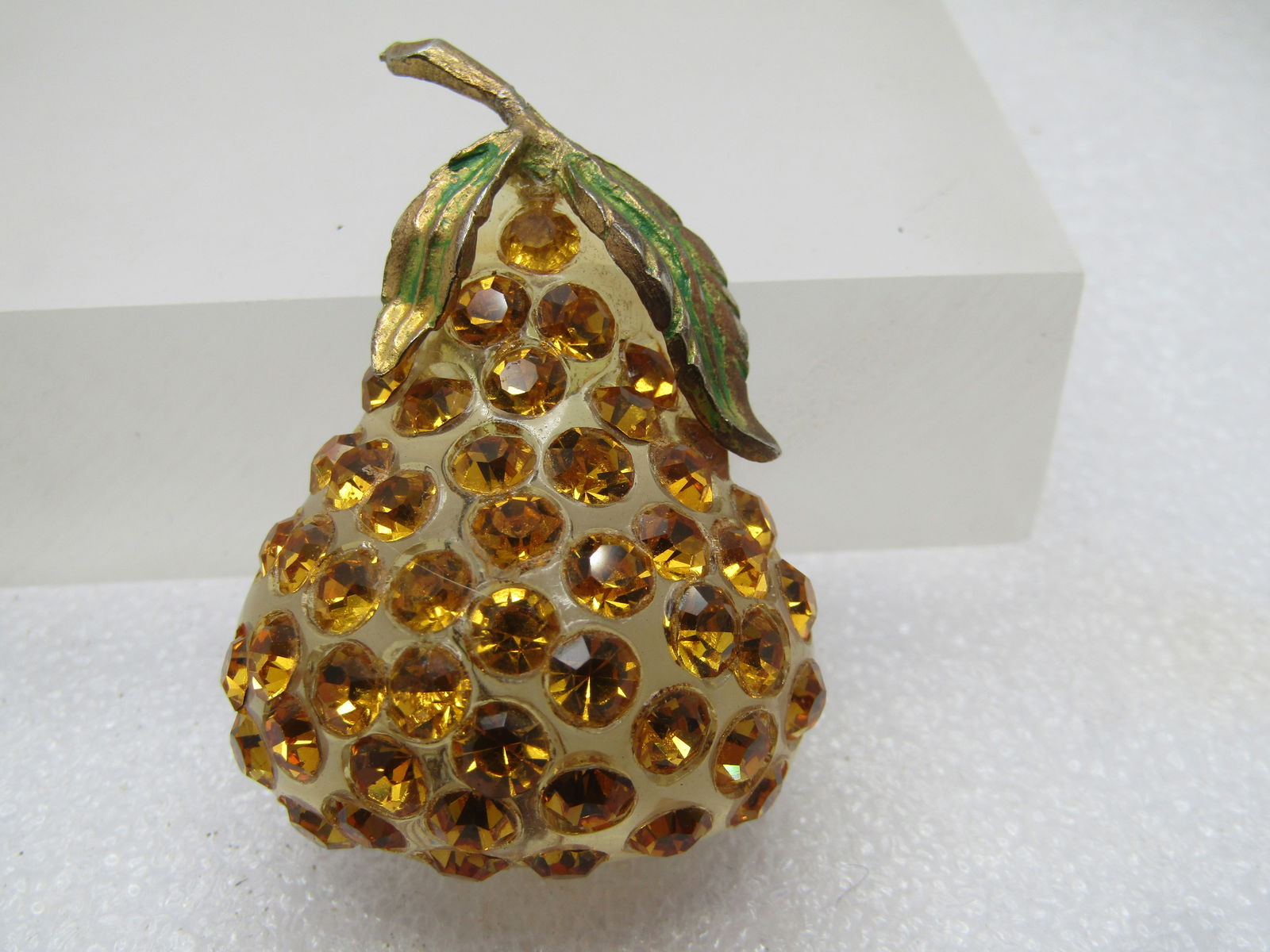 Vintage Clear Lucite Rhinestone Pear Brooch, 1960's , Forbidden Fruit. - 3