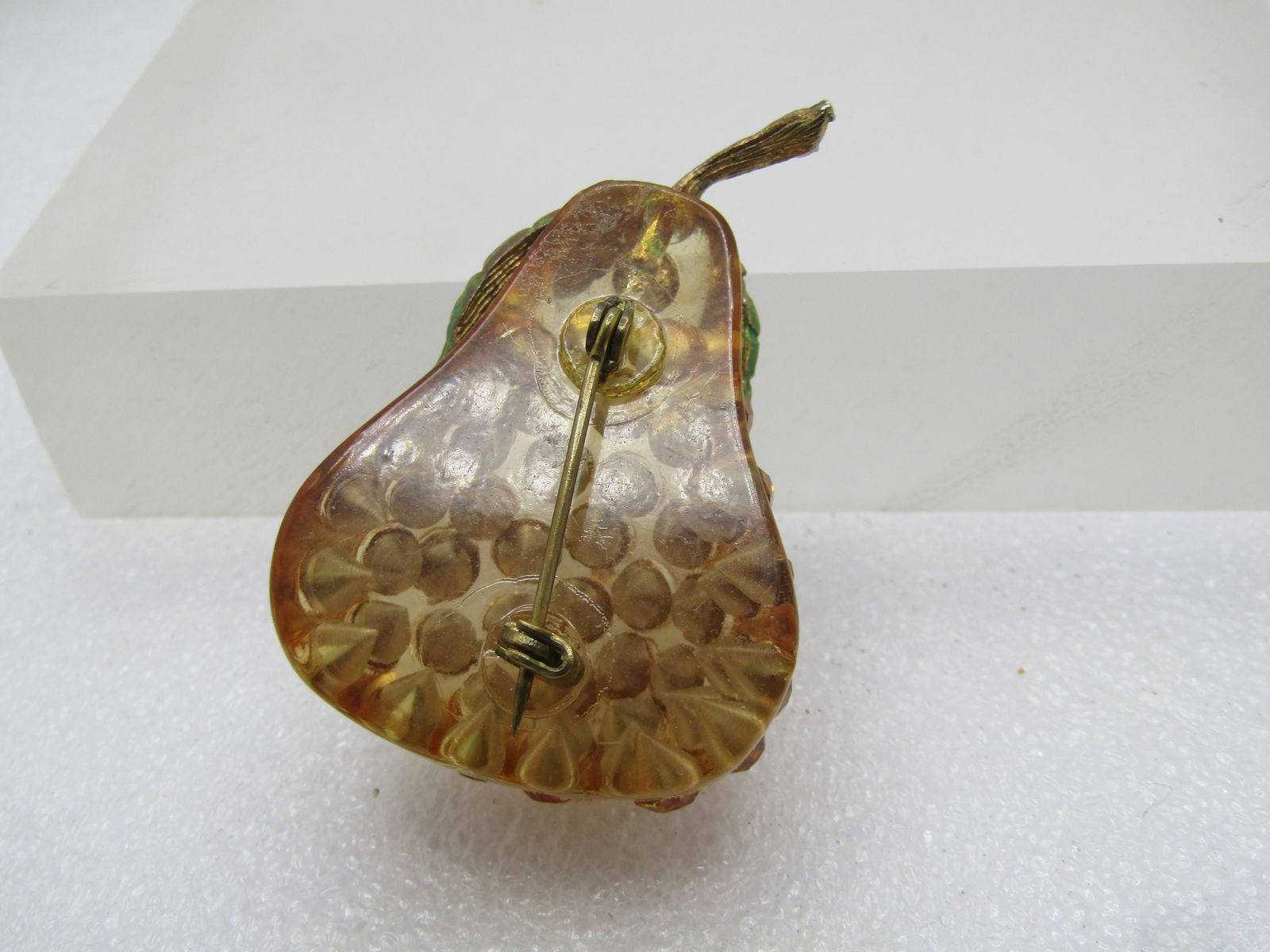 Vintage Clear Lucite Rhinestone Pear Brooch, 1960's , Forbidden Fruit. - 4