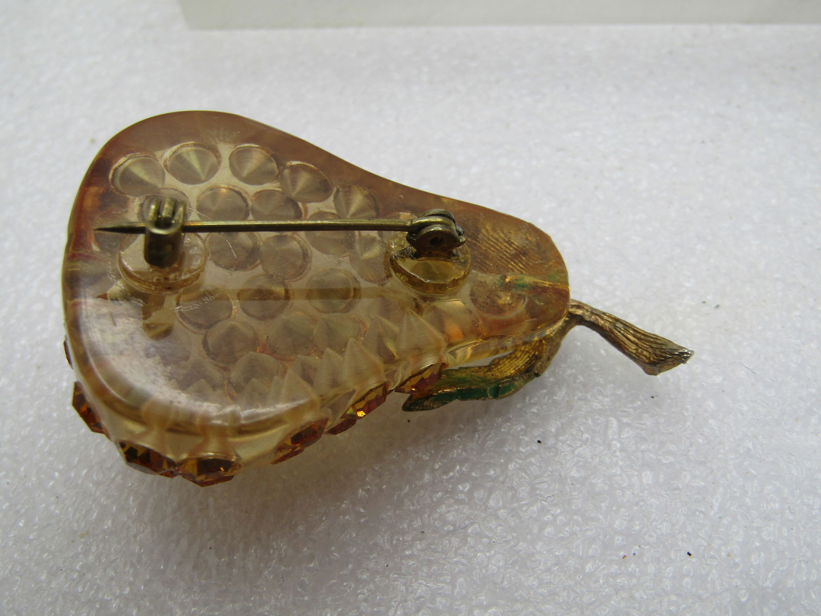 Vintage Clear Lucite Rhinestone Pear Brooch, 1960's , Forbidden Fruit. - 6