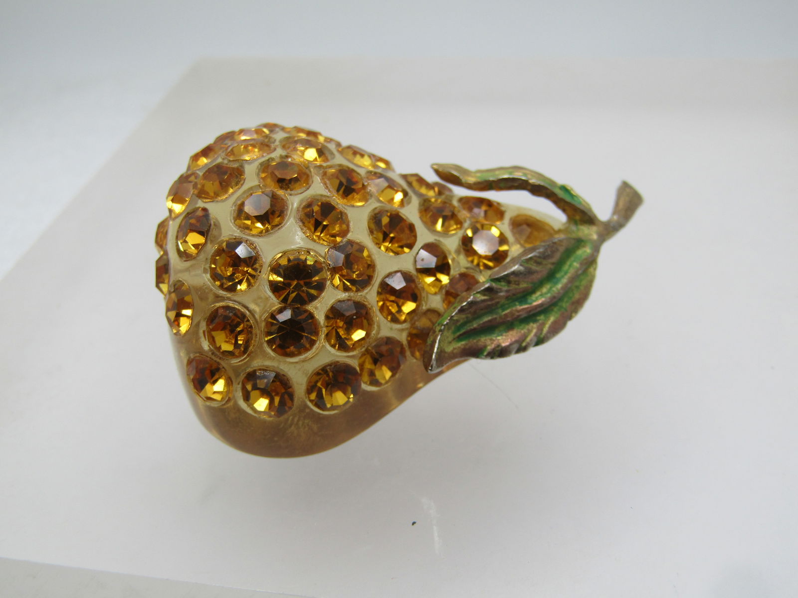 Vintage Clear Lucite Rhinestone Pear Brooch, 1960's , Forbidden Fruit. - 7