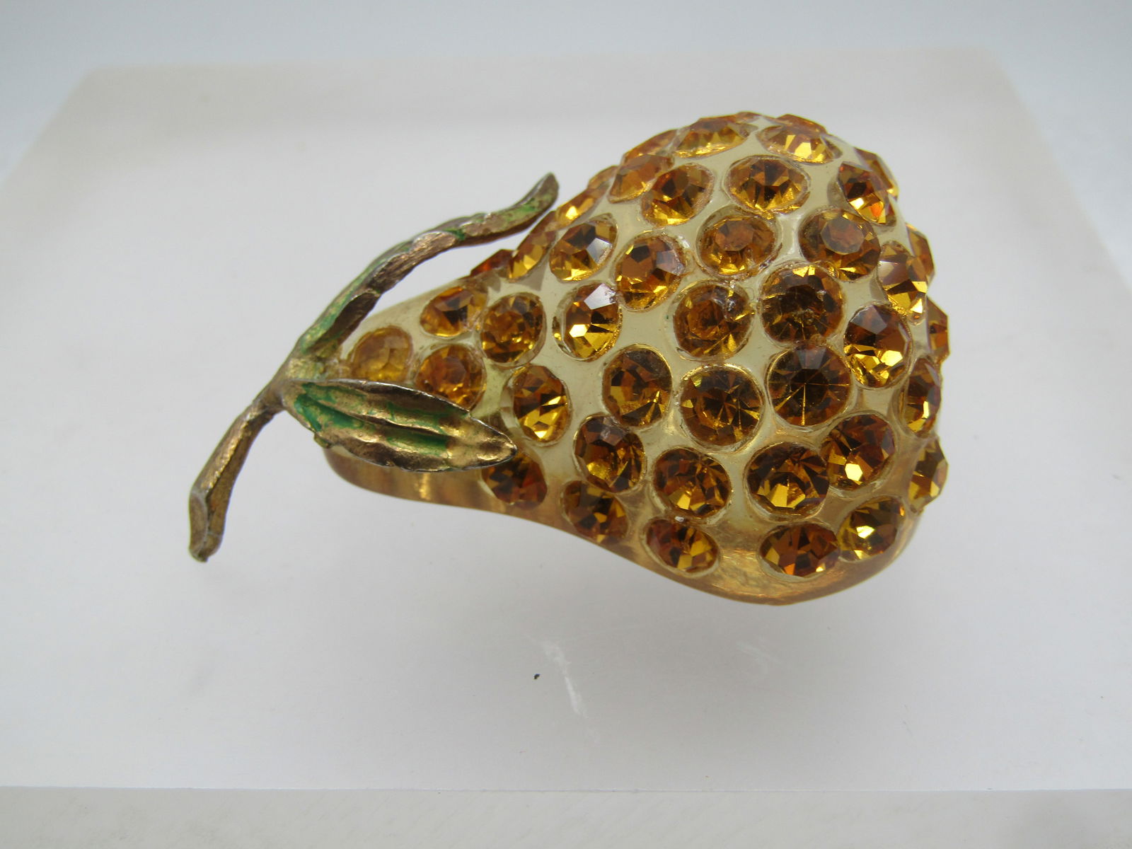 Vintage Clear Lucite Rhinestone Pear Brooch, 1960's , Forbidden Fruit. - 8