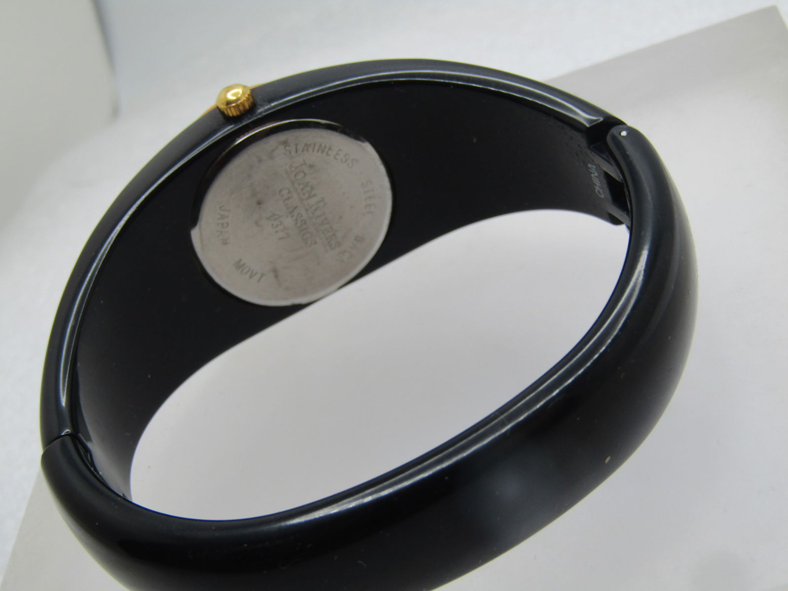 Vintage Joan Rivers Black Clamper Watch, Original Box, 7" - 2