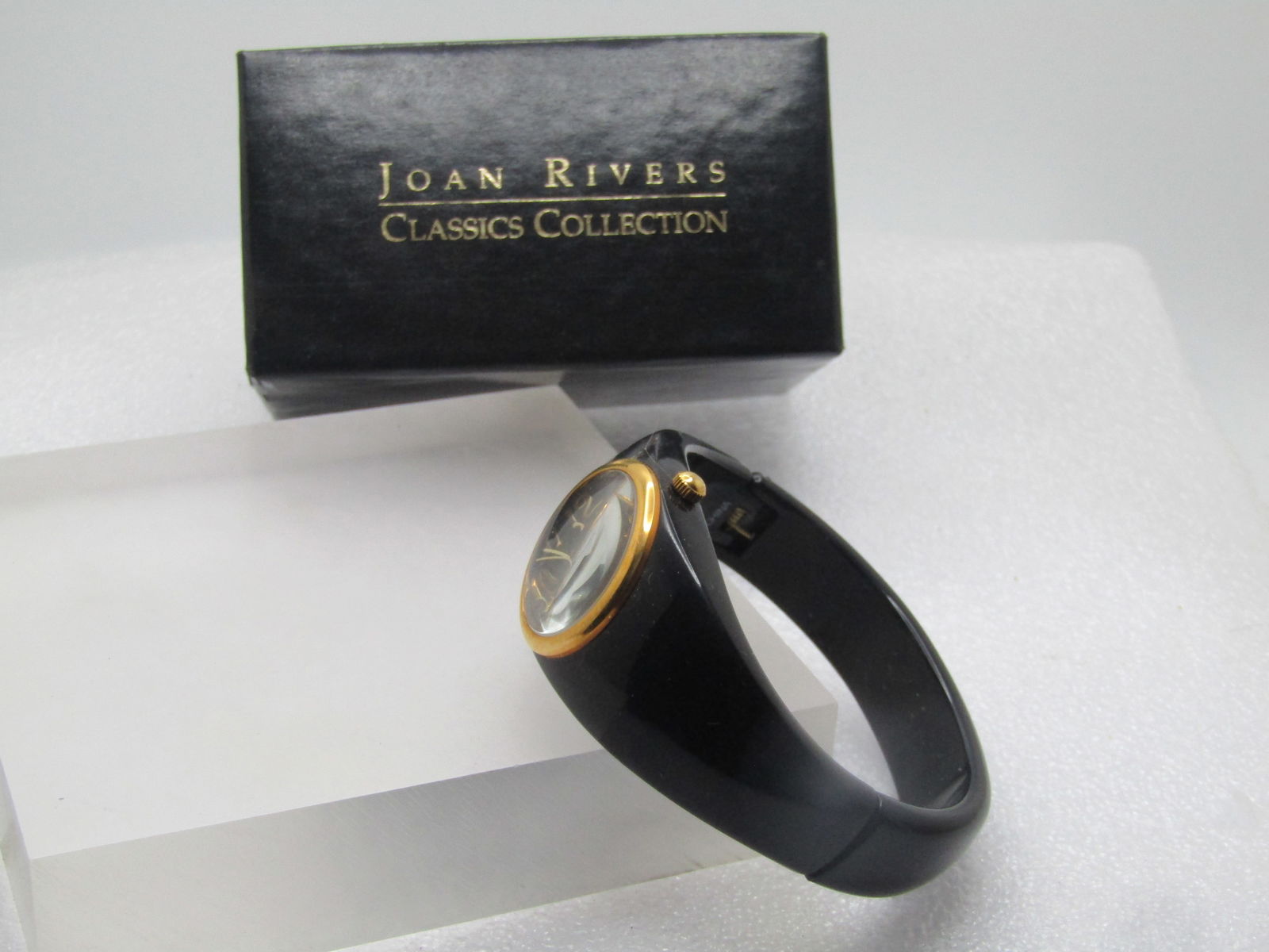 Vintage Joan Rivers Black Clamper Watch, Original Box, 7" - 6
