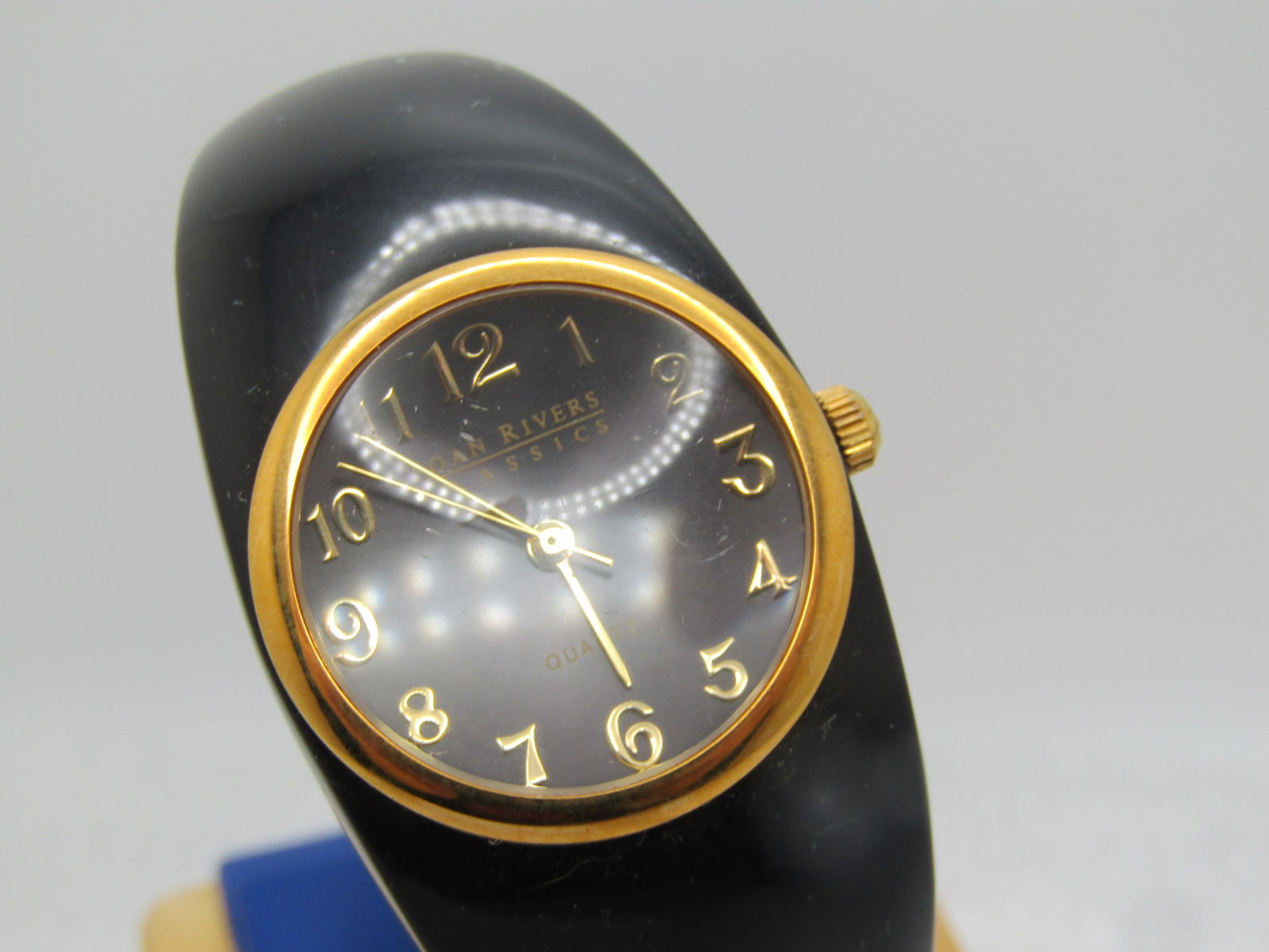 Vintage Joan Rivers Black Clamper Watch, Original Box, 7" - 7