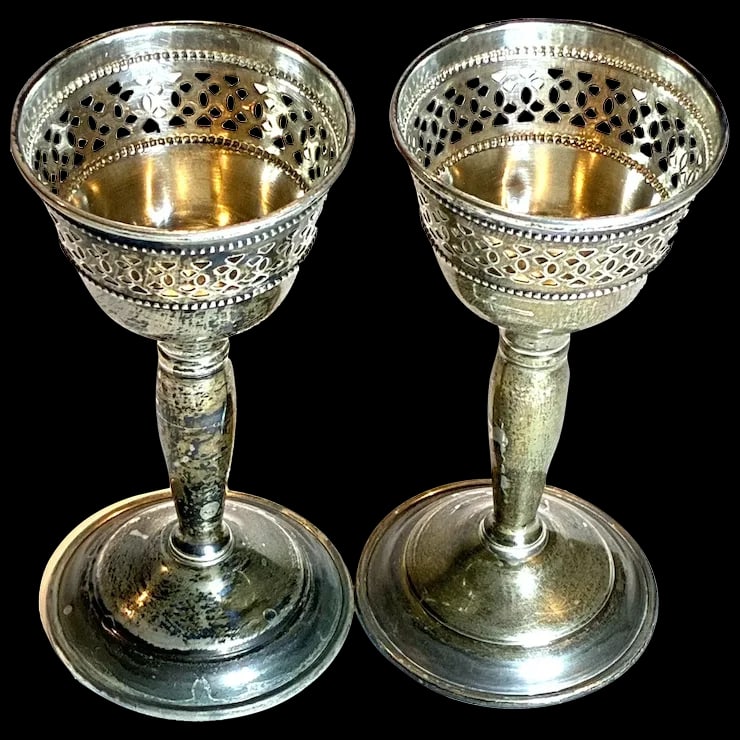 Pair of Vintage Sterling Silver Golblets - Cordial Glasses (1 of 6)