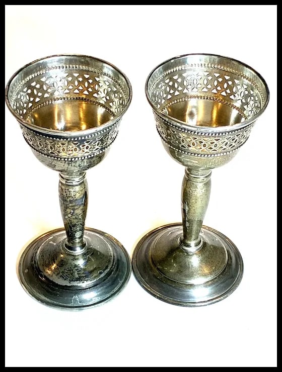 Pair of Vintage Sterling Silver Golblets - Cordial Glasses - 2