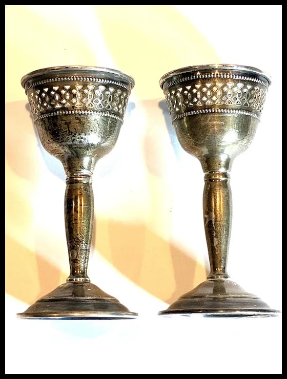 Pair of Vintage Sterling Silver Golblets - Cordial Glasses - 4