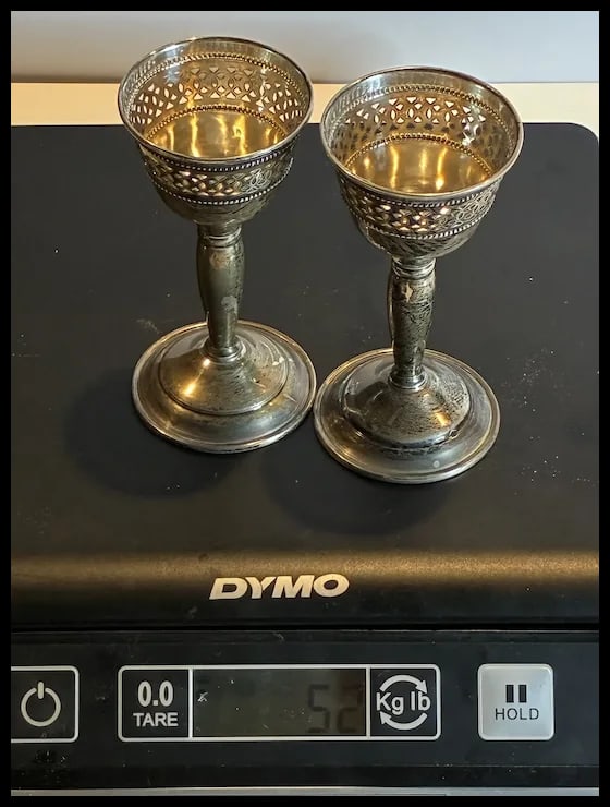 Pair of Vintage Sterling Silver Golblets - Cordial Glasses - 6