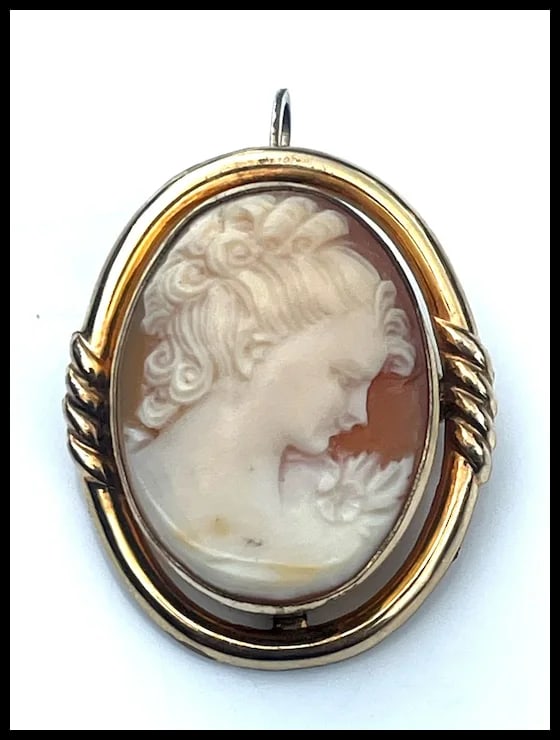 Vintage 12k Gold Fill Retractable Pendant Cameo Brooch - 2
