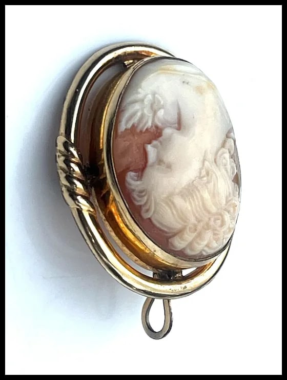 Vintage 12k Gold Fill Retractable Pendant Cameo Brooch - 3