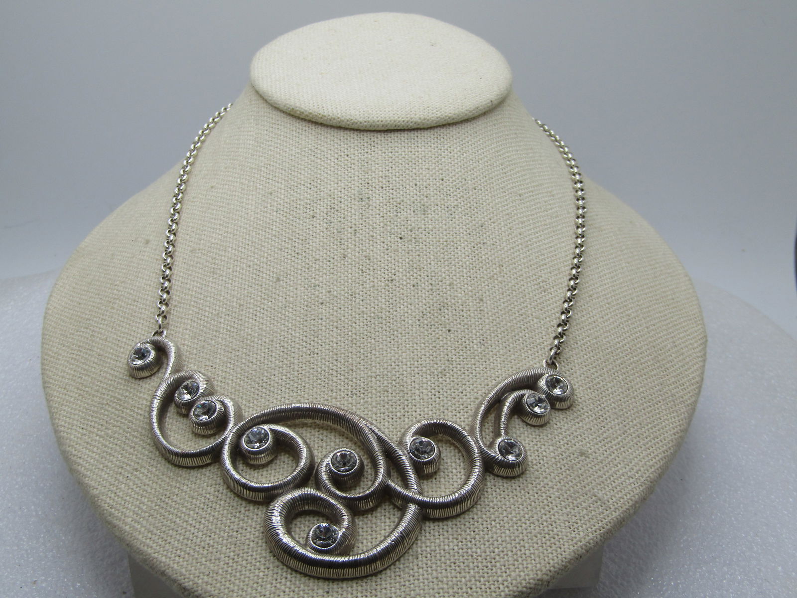 Vintage Brighton Scrolled Rhinestone Bib Necklace, 18", 1980's-1990's (1 of 7)