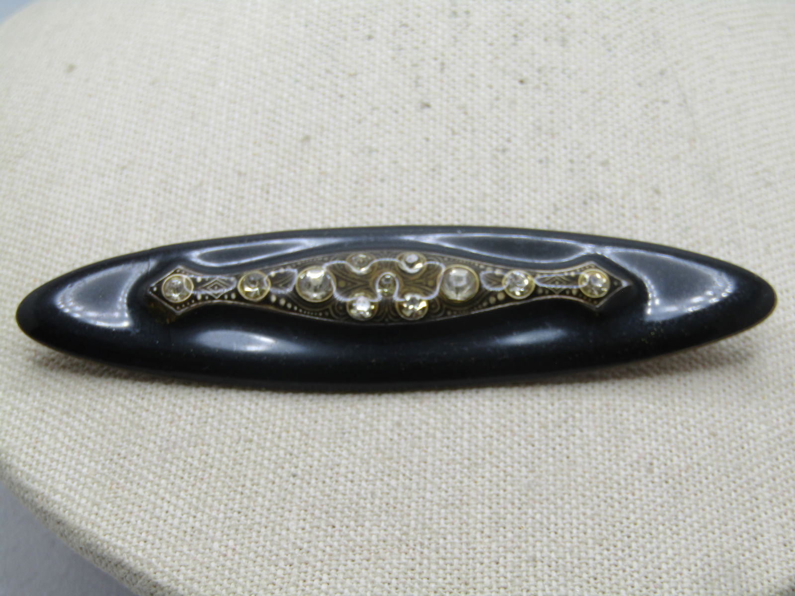 Vintage Black Enaemeled Rhinestone Brooch, 1980's, Victorian Themed, 4" - 2