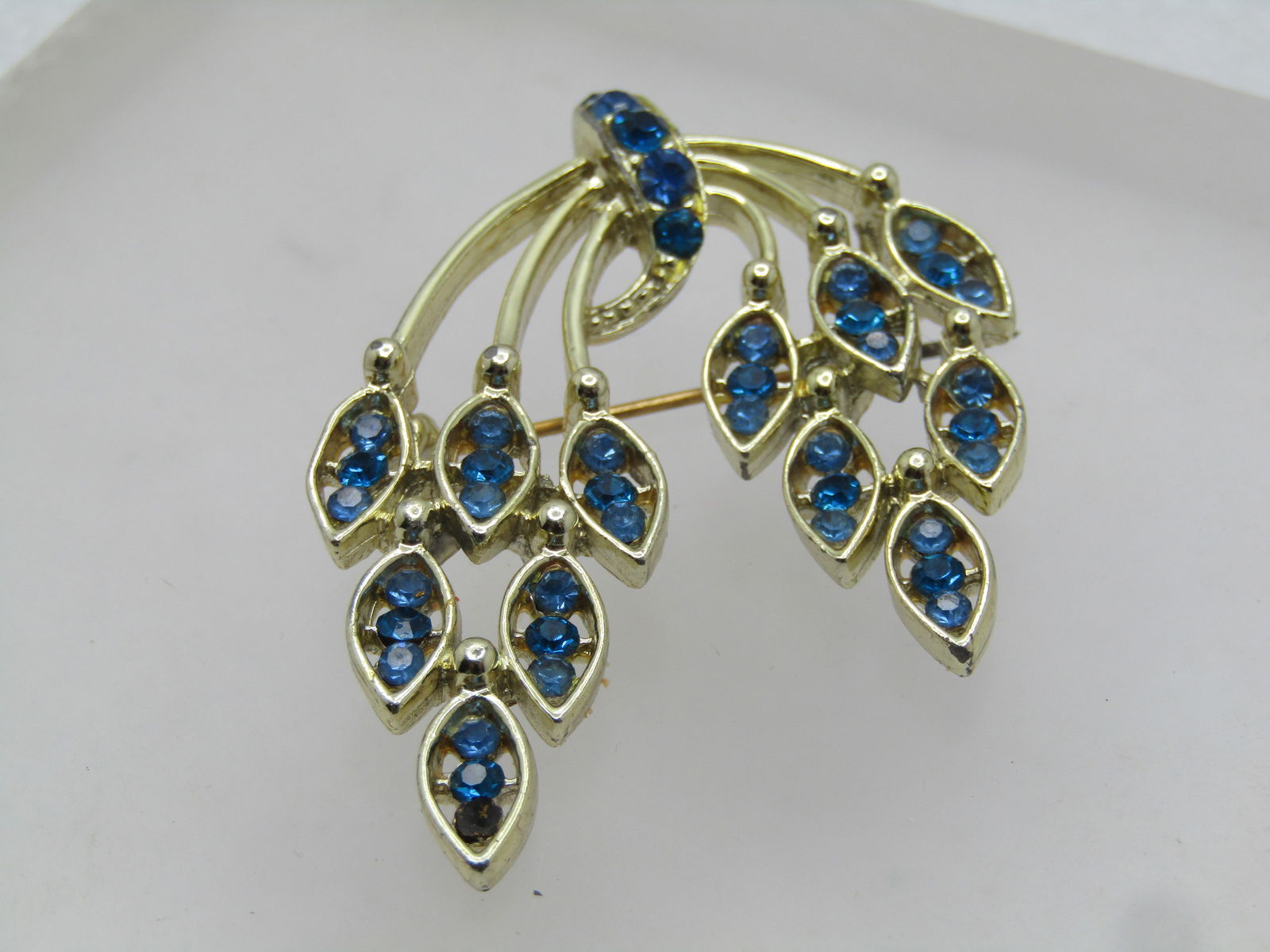 Vintage Blue Rhinestone Swag Brooch, 1950's-1960's (1 of 5)
