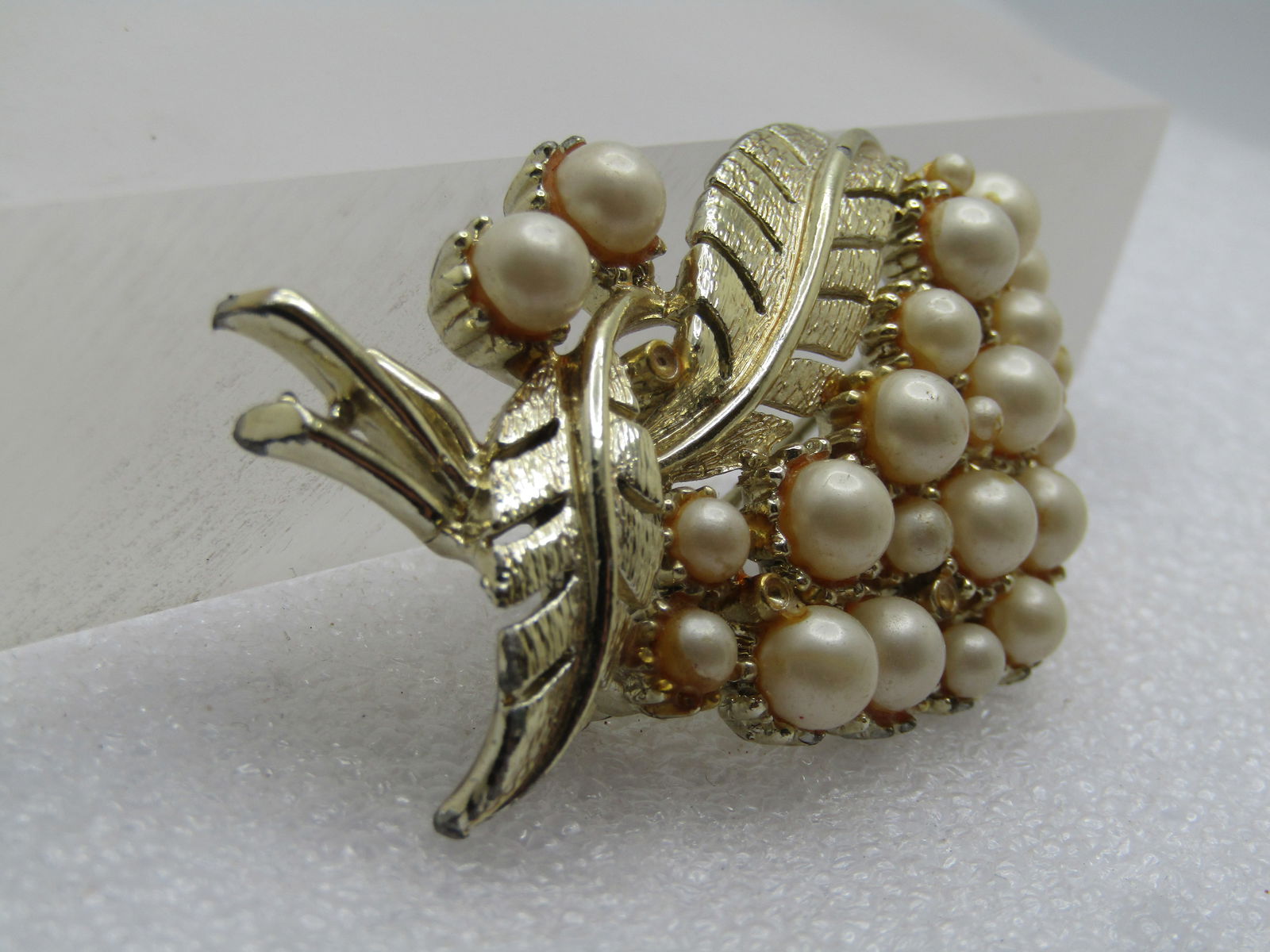 Vintage Faux Pearl Leaf Brooch, Signed Coro, 1950's-1960's - 3