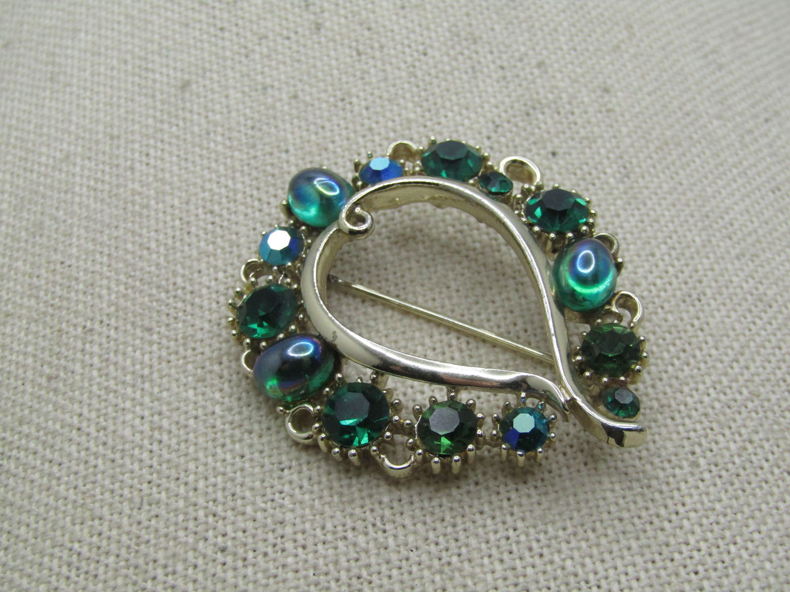 Vintage Green & A.B. Rhienstone Brooch, 1960's, Signed Lisner (1 of 5)