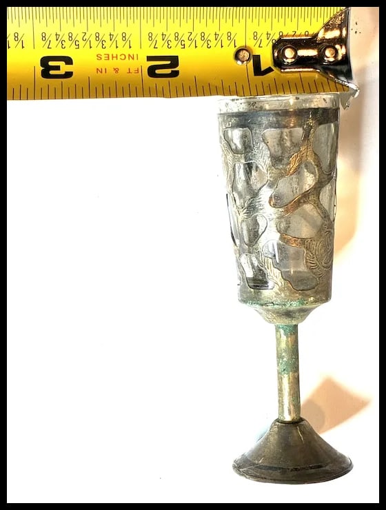 Set of Six Mexican Glass Lined Sterling Silver Filigree Cordials Glasses - 6