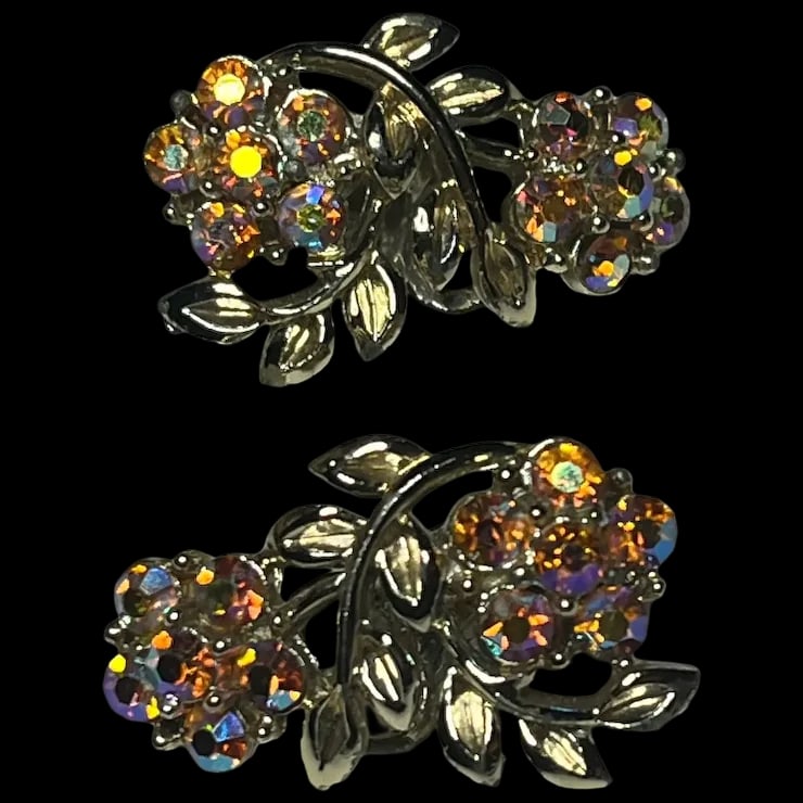 Vintage Rainbow Rhinestone Clip Earrings (1 of 5)