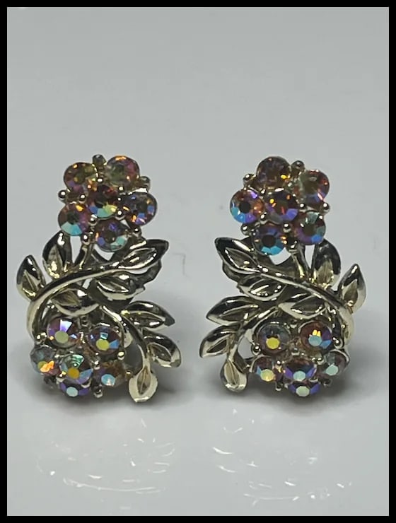 Vintage Rainbow Rhinestone Clip Earrings - 3