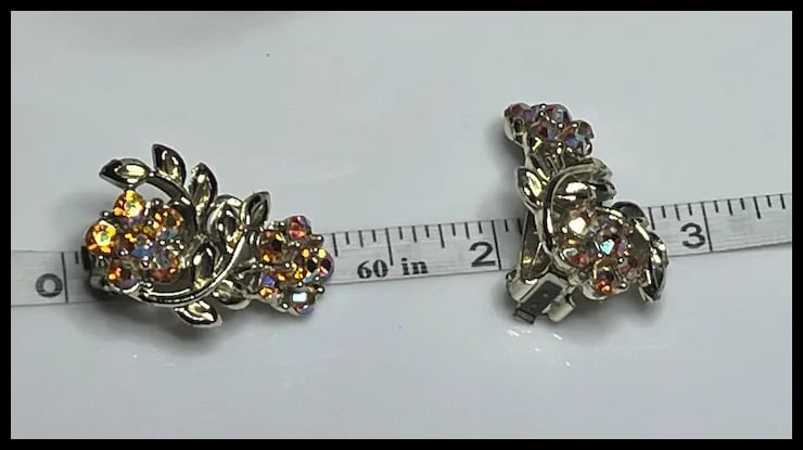 Vintage Rainbow Rhinestone Clip Earrings - 5
