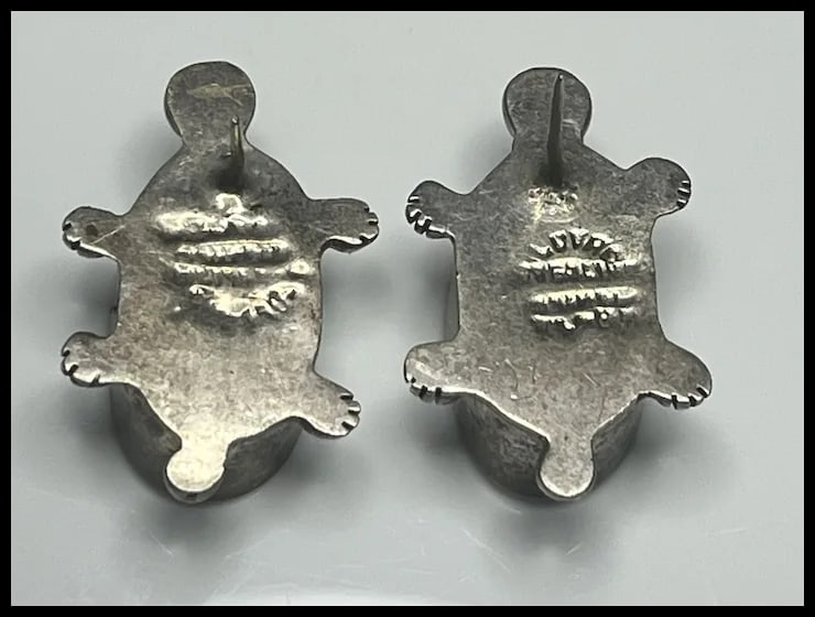 Vintage Sterling Silver Malachite Turtle Earrings - 7