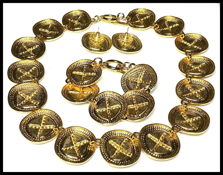 Vintage Park Lane Criss Cross Black Enamel Gold Tone Necklace, Bracelet, and Earring Set - 3