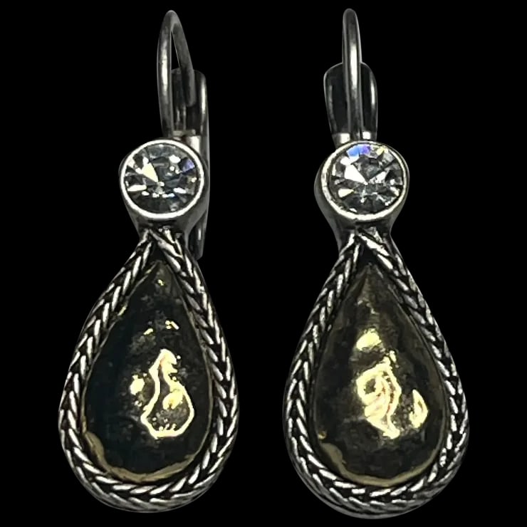 Estate Tear Drop Hammered Crystal Earrings (1 of 8)