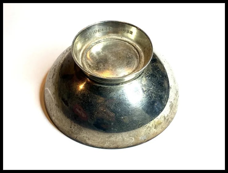 Mid Century Modernist Small Silver Red Enamel Meka Denmark Bowl - 4