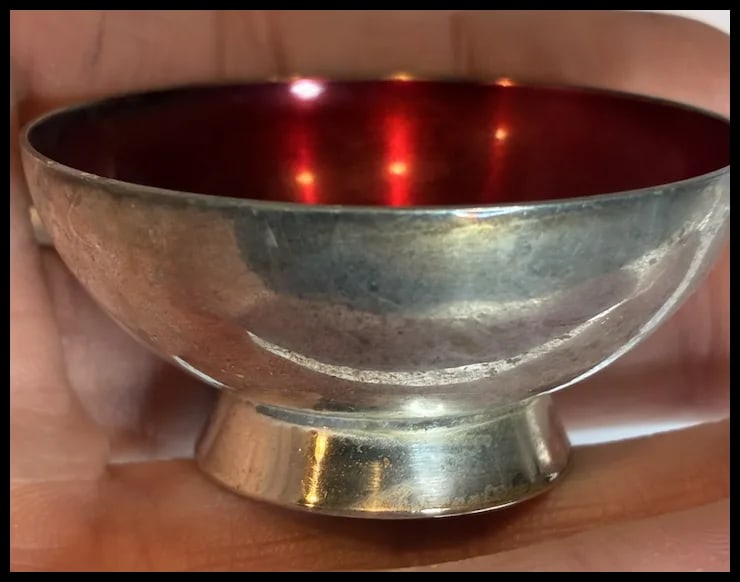 Mid Century Modernist Small Silver Red Enamel Meka Denmark Bowl - 6